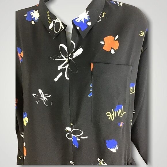 Collusion Black Graffiti Peplum Zip Popover Top - Picture 4 of 10